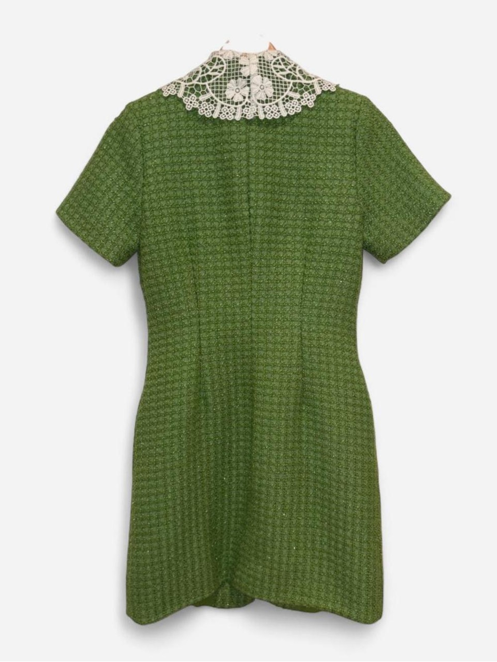 Alexia Admor Green Tweed Dress with White Lace Trim - Picture 4 of 5